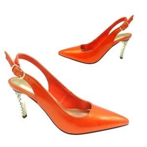 NEW ORANGE PATENT LEATHER DIMAS POINTY TOE SLINGBACK HEEL
